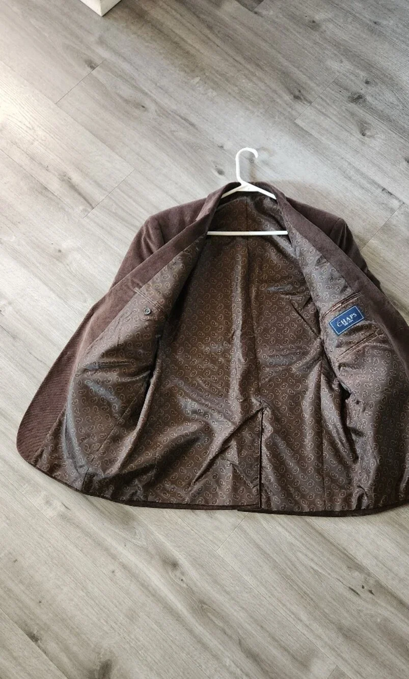CHAPS Corduroy Blazer Men 40R Brown Sport Coat Jacket Paisley Lined